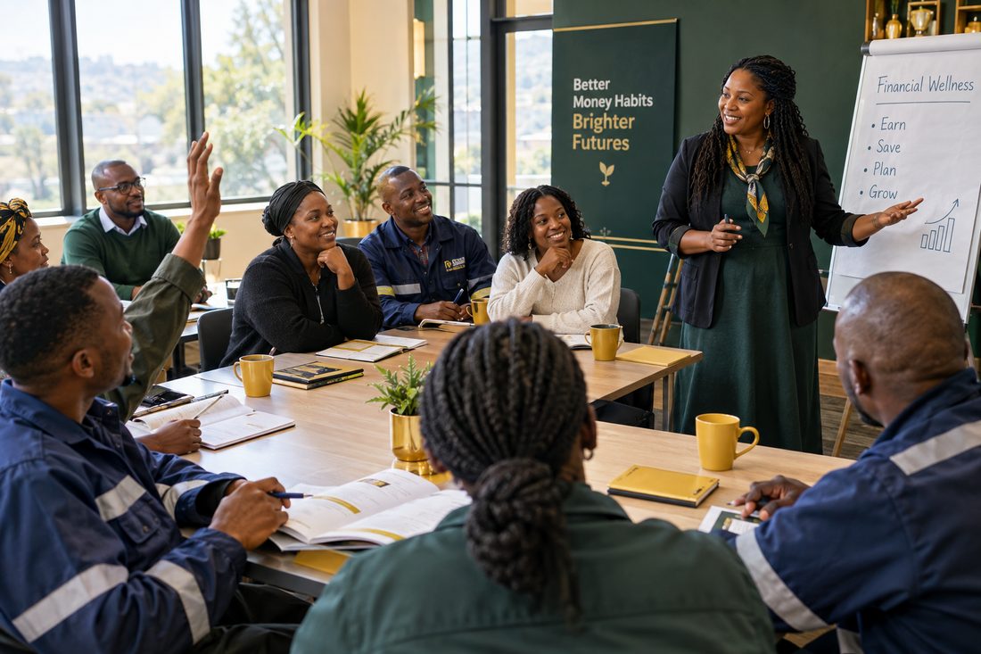 A Let's Talk Money facilitator leading a workplace session